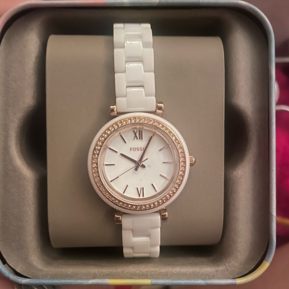 Brand new, white and rose gold fossil watch